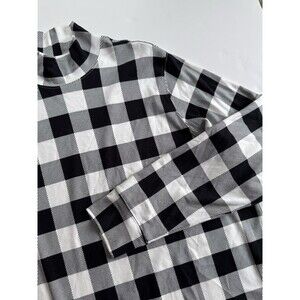 LANDS' END Relaxed Cotton Mock Turtleneck Buffalo Plaid Black White Preppy 1X